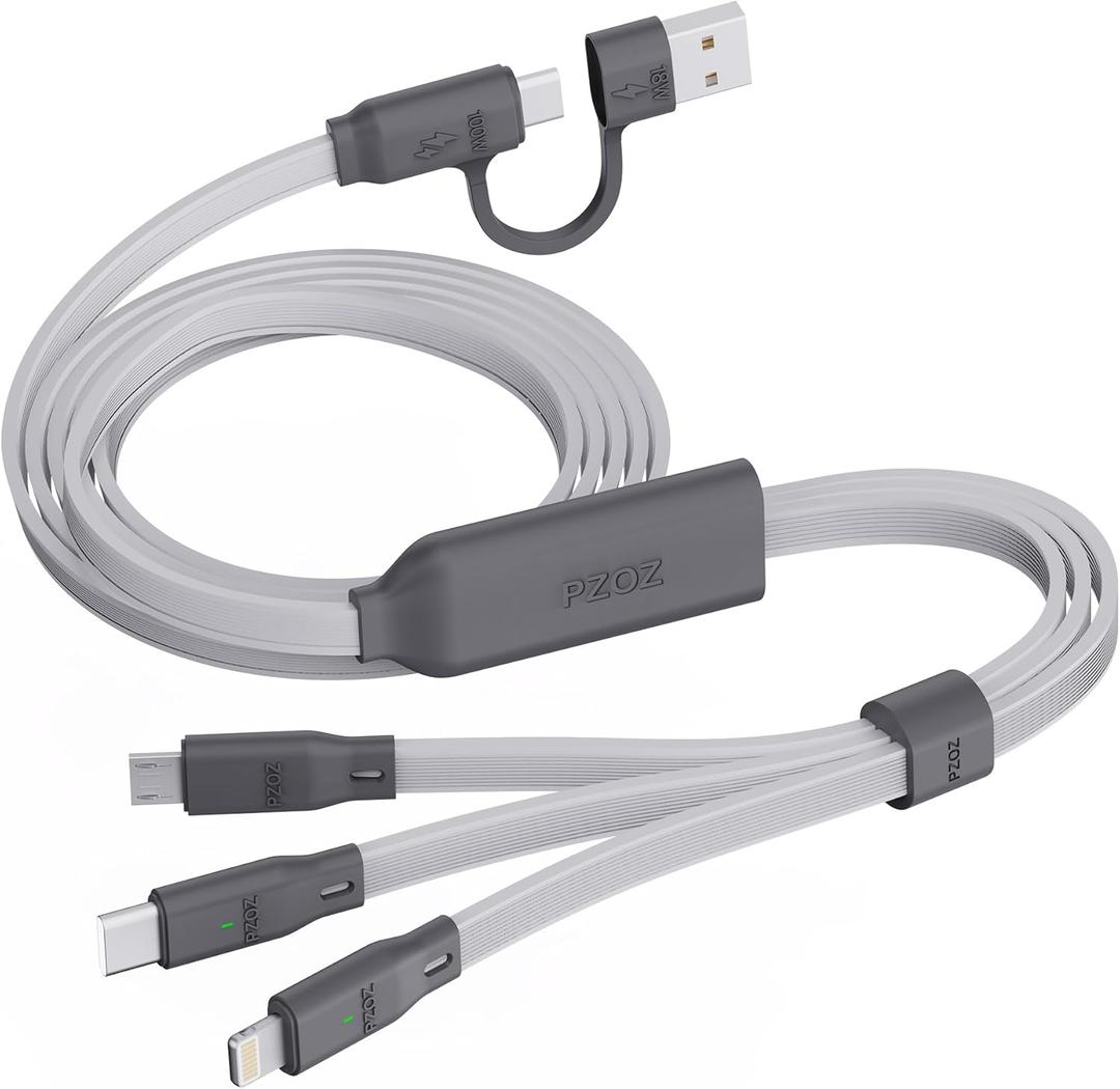 PZOZ 100W USB C & USB A Charging Cable, 3 in 1 Multi Fast Charging at The Same Time, Multiple Charger Cord with Type C[100W]/Lightning[27W]/Micro[10W] for iPhone 17 16 15 14 iPad Pro MacBook Samsung
