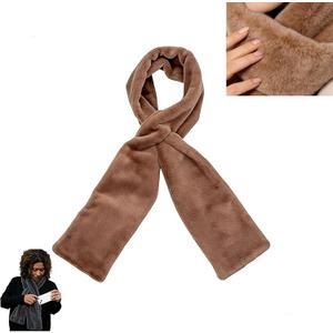 Faux-Fur Pull Through Scarf With Hidden Zipper Pocket for Women, Fur Neck Collar Scarf Cozy Wrap Concealed Storage (Brown)