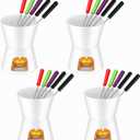 Nuogo 4 Pcs Fondue Pot Set Ceramic Mini Chocolate Fondue Mug Set Melting Bowl with 16 Pcs Mini Forks for Cheese, Chocolate, Tapas, Butter and Caramel, Valentine's Day(White)