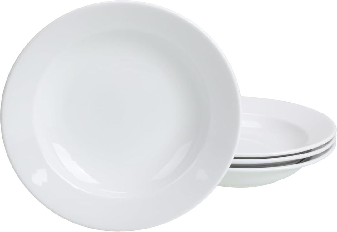 BIA Cordon Bleu Everyday Porcelain Rimmed Soup Bowls, Set of 4, 9" each, White