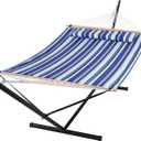 SUNCREAT Two Person Hammock with Stand Heavy Duty, Free Standing Hammocks Outdoors for 2 Person, Max 475lbs Capacity, Blue Stripes (12 ft Stand, Navy&light Blue)