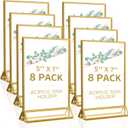 Smarpau Acrylic Gold Sign Holder 5x7,8 Pack Table Number Holders, Double-Sided Display Stand Picture Frames Menu Holder Flyer Stands Photo Holders for Wedding