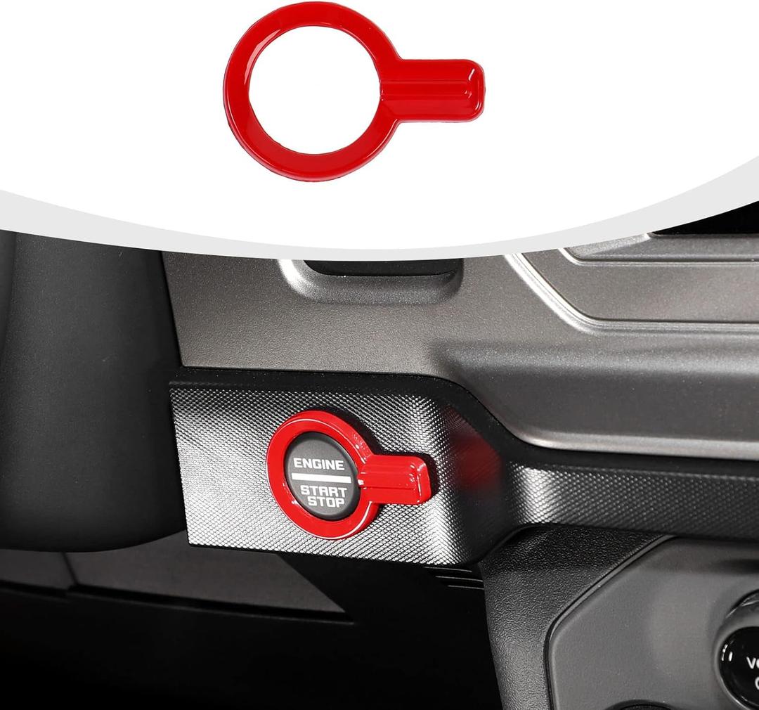 RAZPOY for Bronco Push Start Button Cover, Engine Start Stop Button Trim Compatible with 2021-2026 Ford Bronco Interior Accessories, Red