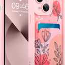 MOWIME Compatible with iPhone 13 Case with Card Holder, Floral Flower Shockproof Soft TPU Protective Cover Women Girls, Anti Scratch Wallet Case for iPhone 13 6.1 Inch, Pink