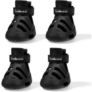 SCENEREAL Dog Shoes for Hot Pavement, Non-Slip Breathable Perforated Boots for Small Medium Large Dogs, EVA Pet Paw Protectors with Adjustable Straps for Summer, Easy Cleaning, Black Size 3