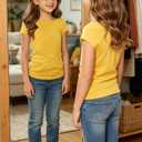 Floral Find Girls Raw Cut Cap Sleeve Tee Summer Boat Neck Lightweight Tops Cute Basic T-Shirts, Ginger Yellow, (XXL)