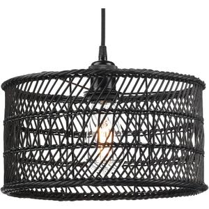 HOONEX Rattan Chandelier, Rattan Light Fixtures Ceiling, 14" Wicker Pendant Light for Dining Room Bedroom Kitchen Island, Black