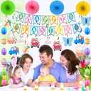 2 x 32Pcs Easter Decorations Easter Decor Happy Easter Banner Egg Bunny Garland Hanging Swirl for Home Office School Classroom Themed Party Decorations