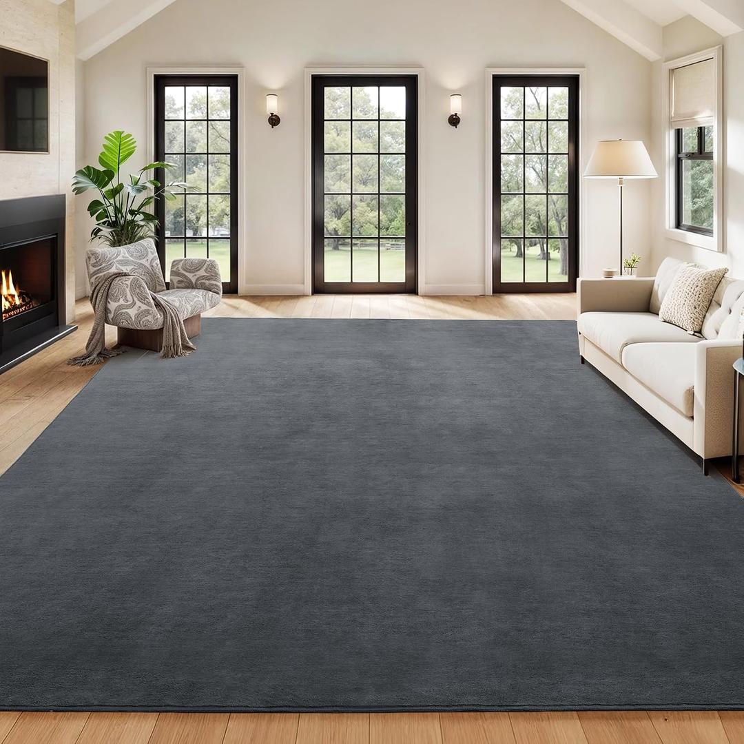HOMBYS 12x15ft Large Area Rug for Living Room, Fluffy Soft Floor Carpet with Non-Slip Backing for Indoor Office Bedroom, Solid Home Deco Non-Shedding, Grey