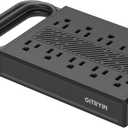 Gitryin Charging Station with Built-in Cooling Fan, 10 AC Outlets, 3.28FT Flat Plug Extension Cord with Multiple Outlets, 1875W/15A, ETL Certified Power Strip, Desk Accessories for Office Home, Black