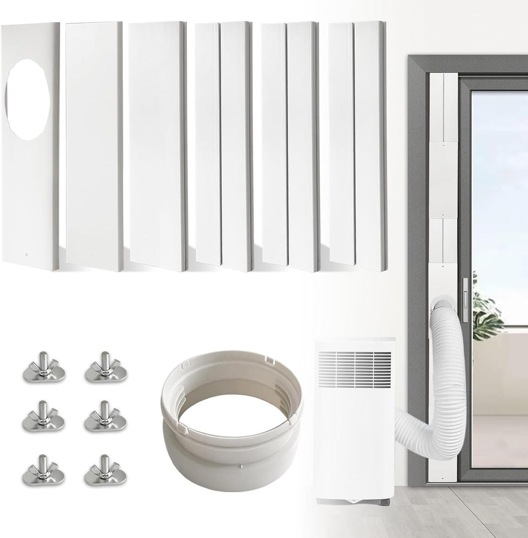 JEACENT Portable Air Conditioner Sliding Door AC Vent Kit, Universal Adjustable PVC Balcony Seal Kit Plates Up to 90 Inches, for 5.1" and 5.9" Diameter Portable AC Exhaust Hose