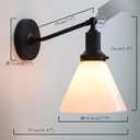 PERMO Industrial Vintage Slope Pole Wall Mount Single Sconce with Funnel Flared Milk White Glass Shade Wall Sconce Light Lamp Fixture Matte Black