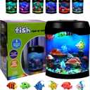 Toycol Glowing Fish Lamp Aquarium with 6 Color-Changing LED, 6 Moving Fake Fish & Realistic Ocean Scene - USB Powered Night Light for Bedroom, Office Decor, Relaxation Ideal Gift with Auto Shut-Off