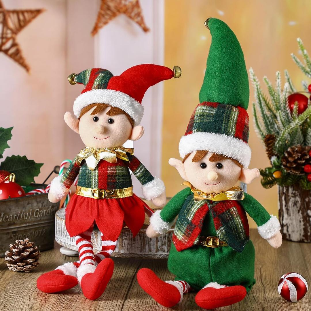 Bencailor 2 Pcs Christmas Throw Pillow Plush Gingerbread Men Pillows Cute Elf Pillows for Xmas Party Bedroom Cushion Decor (Elf Pillow)