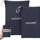 Travel Laundry Bag (2 Pcs - Large + Small) - Foldable Waterproof Washable Wet Dry Bag for Gym, Swimming, Yoga, and Workout Perfect for Dirty Clothes, Bathing Suits, Travel Accessories - Navy Blue