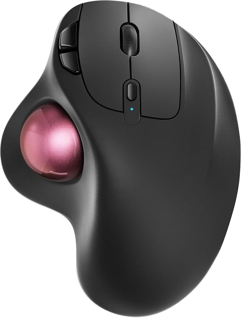 Nulea M501 Wireless Trackball Mouse, Rechargeable Ergonomic, Thumb-Controlled, Smooth Precision, 3-Device Connect (Bluetooth/USB), Fits PC, Laptop, Mac, WindowsDusty Pink
