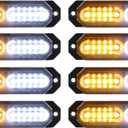 ASPL 8pcs Sync Feature Ultra Slim 12-LED Surface Mount Flashing Strobe Lights for Truck Car Vehicle LED Mini Grille Light Head Emergency Beacon Hazard Warning Lights (Amber/White)