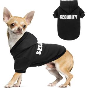 SCENEREAL Security Dog Hoodie Sweaters for Small Medium Large Dogs, Brushed Fleece Dog Clothes with Hat,Soft Cotton Winter Spring Coat All Weather Clothes, Classic Halloween Costume with Leash Hole (#1 Black (SECURITY Printed))