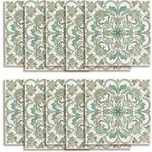 AM AMAONM 10pcs 20x20cm Removable Square Vintage Floral Pattern Tile Stickers 3D Decorative Peel and Stick Vinyl Self Adhesive Wall Tiles Decor Decals for Kitchen Backsplash Bathroom Furniture (A)