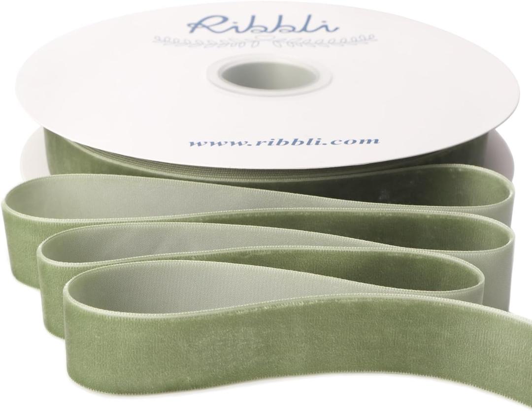 Ribbli Sage Green Velvet Ribbon 1 Inches Continuous 25 Yard Spool Sage Green Christmas Ribbon for Gift Wrapping Crafts Home Decor