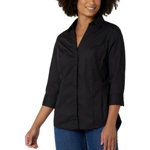 Riders by Lee Indigo womens Easy Care ¾ Sleeve Woven Shirt, Black Soot, XX-Large
