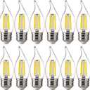 FLSNT LED Chandelier Edison Bulbs 5000K Daylight, 60W Equivalent, Dimmable CA11 E26 Base LED Candelabra Bulbs, 550LM, 12 Pack UL,CA65 Listed.