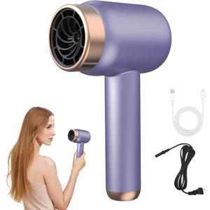 Cordless Hair Dryer for Women with Battery,Rechargeable Blow Dryer,3 Speed Fast Drying Portable Hair Dryers,Portable Wireless Hair Dryer,Low Nois USB Rechargeable Blow Dryer for Travel and Home(Puple)