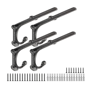 Rustic Floating Shelf Bracket 8 Inch, Cast Iron Shelf Brackets for Wall Shelving, Heavy Duty Shelf Bracket Supports, Decorative Shelves Brackets with Hooks, 4 Pack