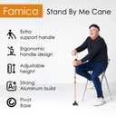 Famica Stand by Me Walking Cane for Elderly Seniors Men Women, Sit-to-Stand Support, Adjustable Height, Ergonomic Soft Cushioned Handle, Wide Non-Slip Quad Base, Lightweight (Gold)