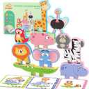 Montessori Toys for Toddlers, 10 Pack Wooden Animal Stacking Blocks, Sorting & Stacking Preschool Learning Activities, Gift for Boys, Girls