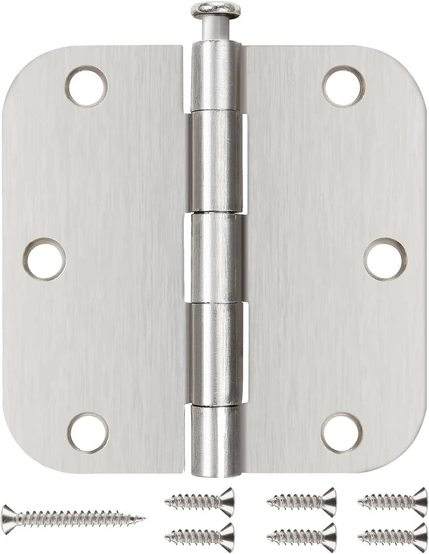 6 Pack Nickel Door Hinges Brushed Nickel 3 1/2 Interior Door Hinges Satin Nickel 3.5 Inch with 5/8 Radius Corners 3 "x 3 " Silver Hardware Controls JIW Garage Factory