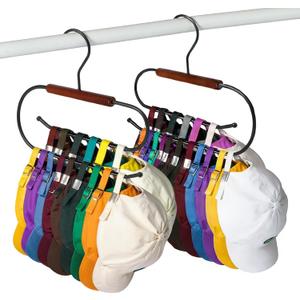 3 x Hat Hangers for Closet, Hat Hanger for Baseball Caps, Double-Layer Rotatable Space-Saving, Versatile Iron-Wood Hat Rack for Home & Dorm Storage, 2 Packs
