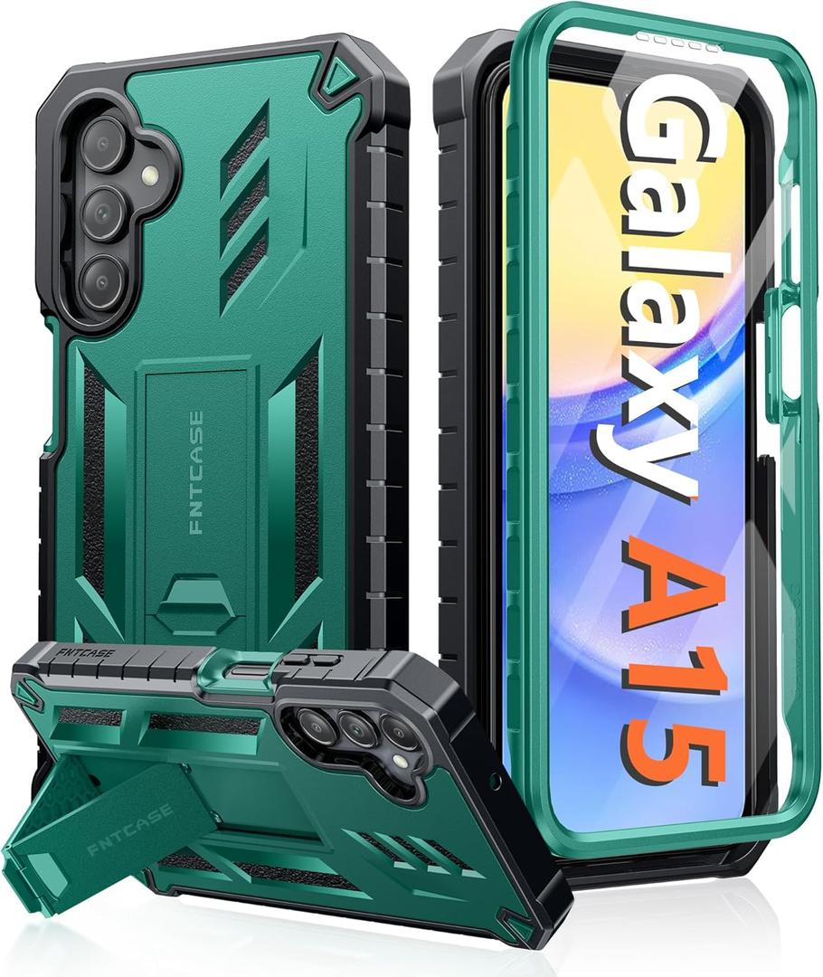 FNTCASE for Samsung Galaxy A15-5G Case: Military Grade Drop Proof Protection Phone Cover with Kickstand | Heavy Duty Rugged Full Body Protective Shockproof Matte Textured TPU Cases - 6.5 Inch (Green) FNTCASE for Samsung Galaxy A15-5G Case: Military Grade Drop Proof Protection Phone Cover with Kickstand | Heavy Duty Rugged Full Body Protective Shockproof Matte Textured TPU Cases - 6.5 Inch (Green)