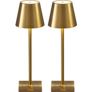 KDG 2 Pack Cordless Table Lamp,Portable LED Desk Lamp, 5000mAh Battery Operated, 3 Color Stepless Dimming Up, for Restaurant/Bedroom/Bars/Outdoor Party/Camping/Coffee Shop Night Light(Gold) (Gold-2)