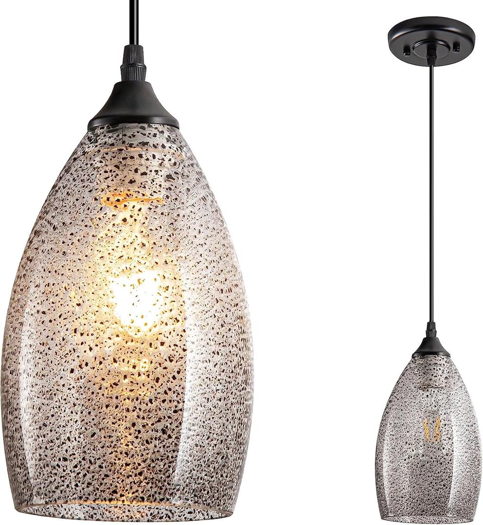 Glass Shade Battery Operated Pendent LightNot Hardwired Remote Control Pendent LightBattery-Powered Chandelier with Dimmable Bulb