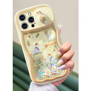 Toycamp for iPhone 13 Pro Case 6.1 Inch - Women Girls Cute Phone Cover Duck with Sliding Camera Cover Pretty Girly Glitter Aesthetic Design Flowing Liquid Quicksand Phone Case for iPhone 13 Pro