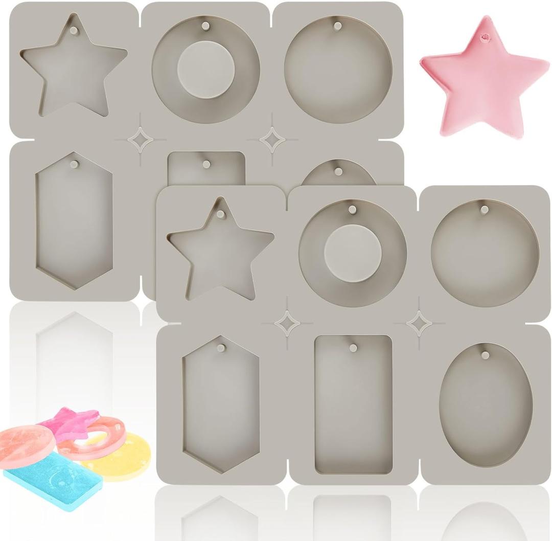 Patelai 2 Pcs Silicone Wax Melt Molds Silicone Resin Keychain and Wax Sachets Epoxy Casting Jewelry Making Molds with Hanging Holes for DIY Jewelry Handicrafts Making (Various Style)