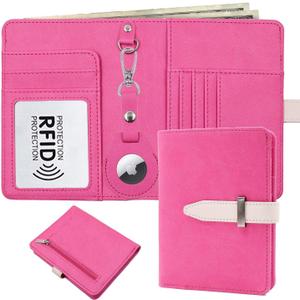 Passport Holder with Airtag for Women/Men, Airtag Passport Wallet for Travel, Cute Passport Holder Rfid Blocking, Travel Wallet for Cards Passport Cover Case (Rose)