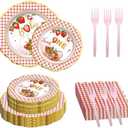 Yinbanban 96 Pcs Party Supplies of Paper Plates 9 Inch & 7 Inch, Paper Napkins, Disposable Plastic Forks, Strawberry Gingham Set for 24 Guests, Great for Easter, Birthday, Wedding, Garden Events