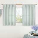 LAMIT Linen Curtains 36 Inch Length 2 Panels for Kitchen/Cafe, Light Filtering Linen Textured Panels Rod Pocket Boho Short Privacy Drapes for RV Basement/Small Windows, 42 x 36 Inch, Light Blue