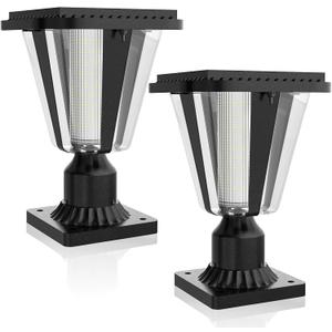 Lovus Solar Post Lights with Pier Mount Base, 6000K Cold White Solar Lamp Post Light IP65 Waterproof, Dusk to Dawn LED Outdoor Column Lights, 400LM Pole Light for Pillar, Garden, Yard, Gate, 2 Pack