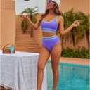 BMJL Women's High Waisted Bikini Sets Sporty Two Piece Swimsuits Color Block Cheeky High Cut Bathing Suits(L,Light Purple)