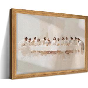 Framed 3D Textured Jesus The Last Supper Wall Art, Hand Drawn Sandstone Christian Wall Decor Painting, Leonardo da Vinci Jesus Religious Artwork Picture for Living Room Dining Room 12x16 Inch