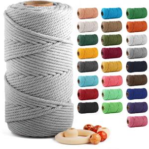 Macrame Cotton Cord 5mm x 109 Yards, ZUEXT 100% Natural Handmade Colorful 4 Strands Twisted Braided Cotton Rope for Wall Hanging Plant Hangers Gift Wrapping Tapestry DIY Crafts(100m, Light Grey)