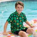 UNICOMIDEA Boys St. Patrick's Day Shirt Kids Green Shirts Short Sleeve Button Down Tops 5-14 Years