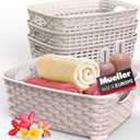 European Made Plastic Storage Bins, Heaviest Duty, Household Organizer Bins for Bathrooms, Bedrooms, Kitchens, Laundry Room, Cabinets, Shelves, 4 Pk, Beige