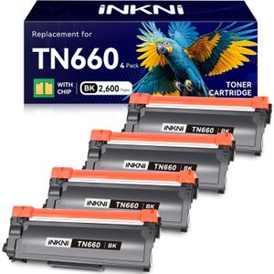 InkNI Compatible TN660 Toner Cartridge Replacement for Brother TN660 TN630 High Yield Compatible for Brother HL-L2300D DCP L2540DW HL L2320D HL L2360DW HL L2380DW MFC L2700DW Printer (Black, 4-Pack)