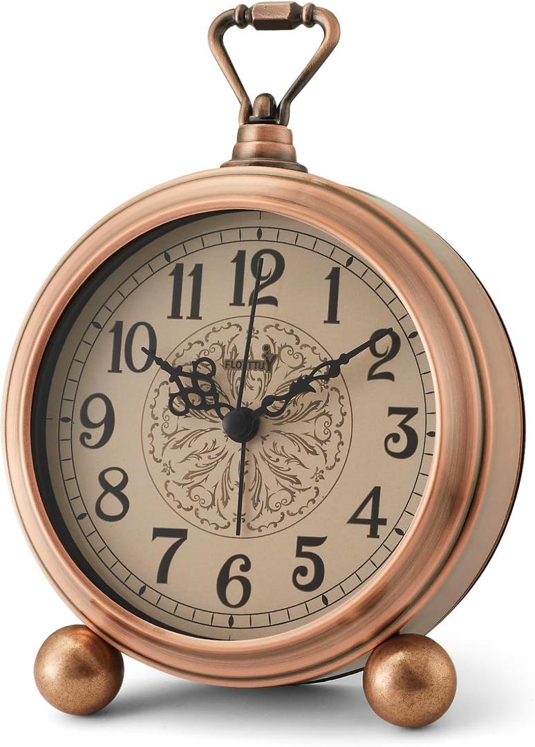 4.5" Battery Operated Antique Retro Analog Metal Alarm Clock, Silent Bedside Desk Clock, Wall-Hanging Vintage Clock(Vintage Bronze)