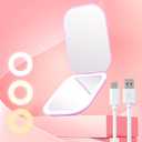 Gospire Ultra-Slim Lighted Travel Makeup Mirror with Lights and Magnification, Rechargeable 3X Magnifying Mirror with 3 Light Colors & Adjustable Brightness, LED Compact Mirror for Purses - Purple