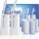 Disposable Toilet Brush Cleaning System, Two Sets of Wands and 50p Refills Pads Replacement Heads, Wall Mounted Toliet Stick Wand Starter Kit Bathroom Maintenance, Toilet Bowl Cleaner Holder